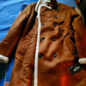 guess faux shearling overcoat